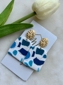 White and aqua blues clay polymer earrings