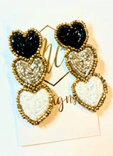 Beaded Triple Heart Valentine Earrings