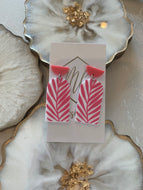 Pink/White Leaf Imprint Earrings