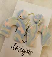 Aqua Pink Camo Clay Earrings