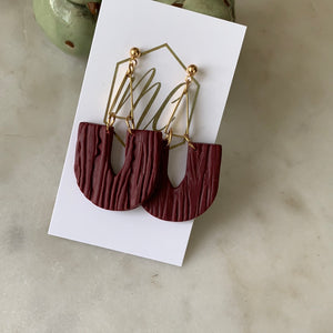 Textured Clay Elongated U Earrings with Gold Top