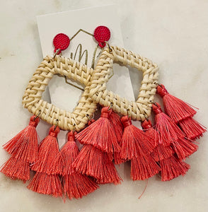 Large Rattan Tassel Earrings