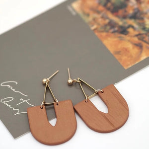 Textured Clay Elongated U Earrings with Gold Top