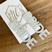 Bride Glitter Acrylic Word Earrings