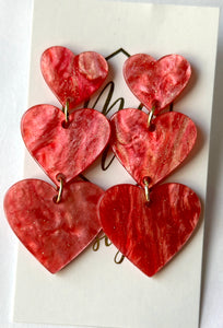 Triple Heart Glitter Acrylic Valentine Earrings -Descending