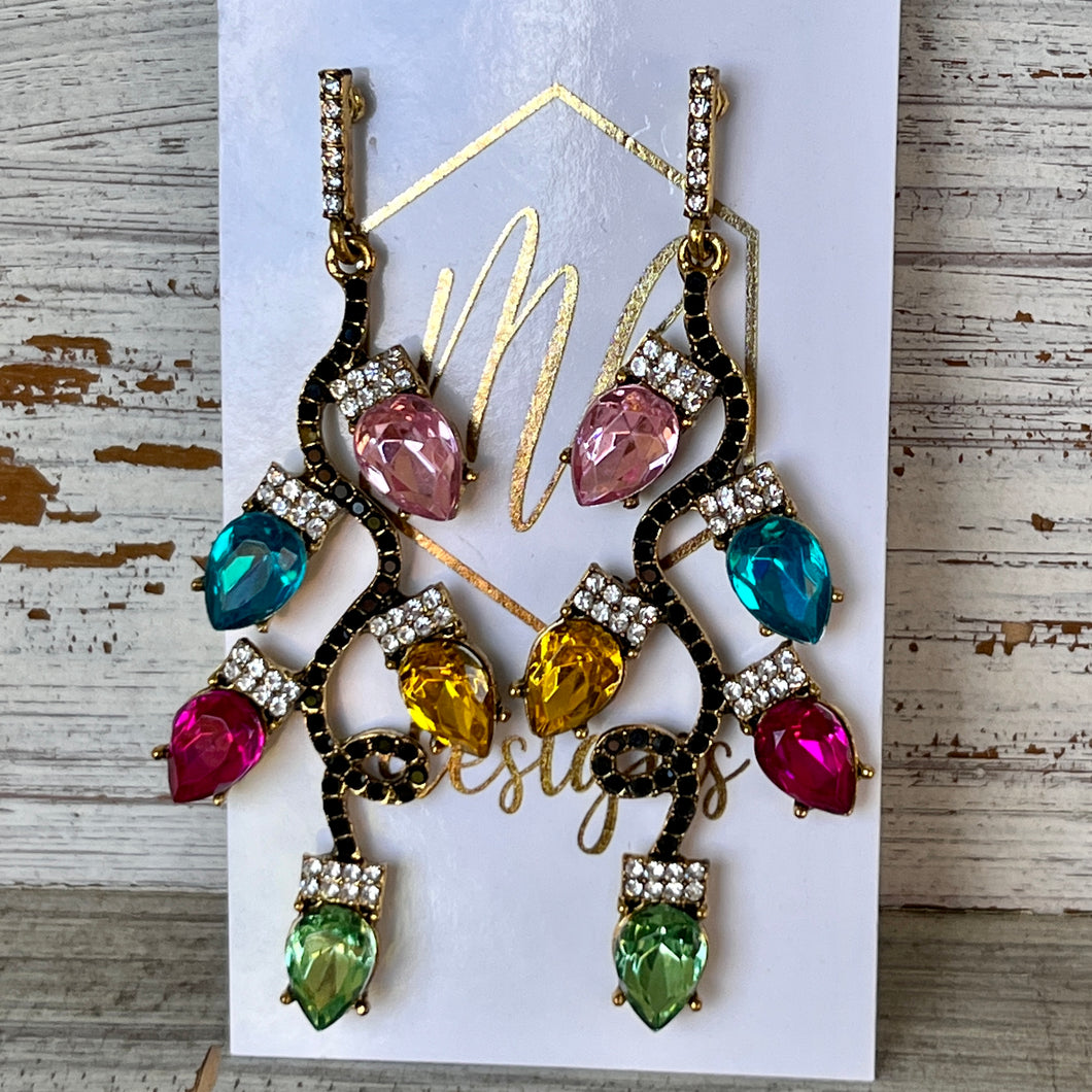 Jeweled Christmas Light Bulb  Earrings