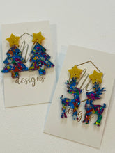 Glitter Star Tree and Reindeer Christmas Earrings