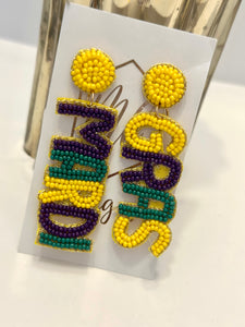 Beaded Mardi Gras Statement Earrings