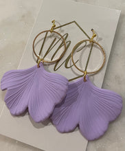 Pastel ginkgo leaf earrings with gold open circle top