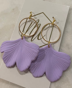 Pastel ginkgo leaf earrings with gold open circle top