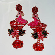 Flamingo Cocktail Christmas Seed Bead Earrings