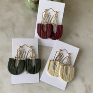 Textured Clay Elongated U Earrings with Gold Top