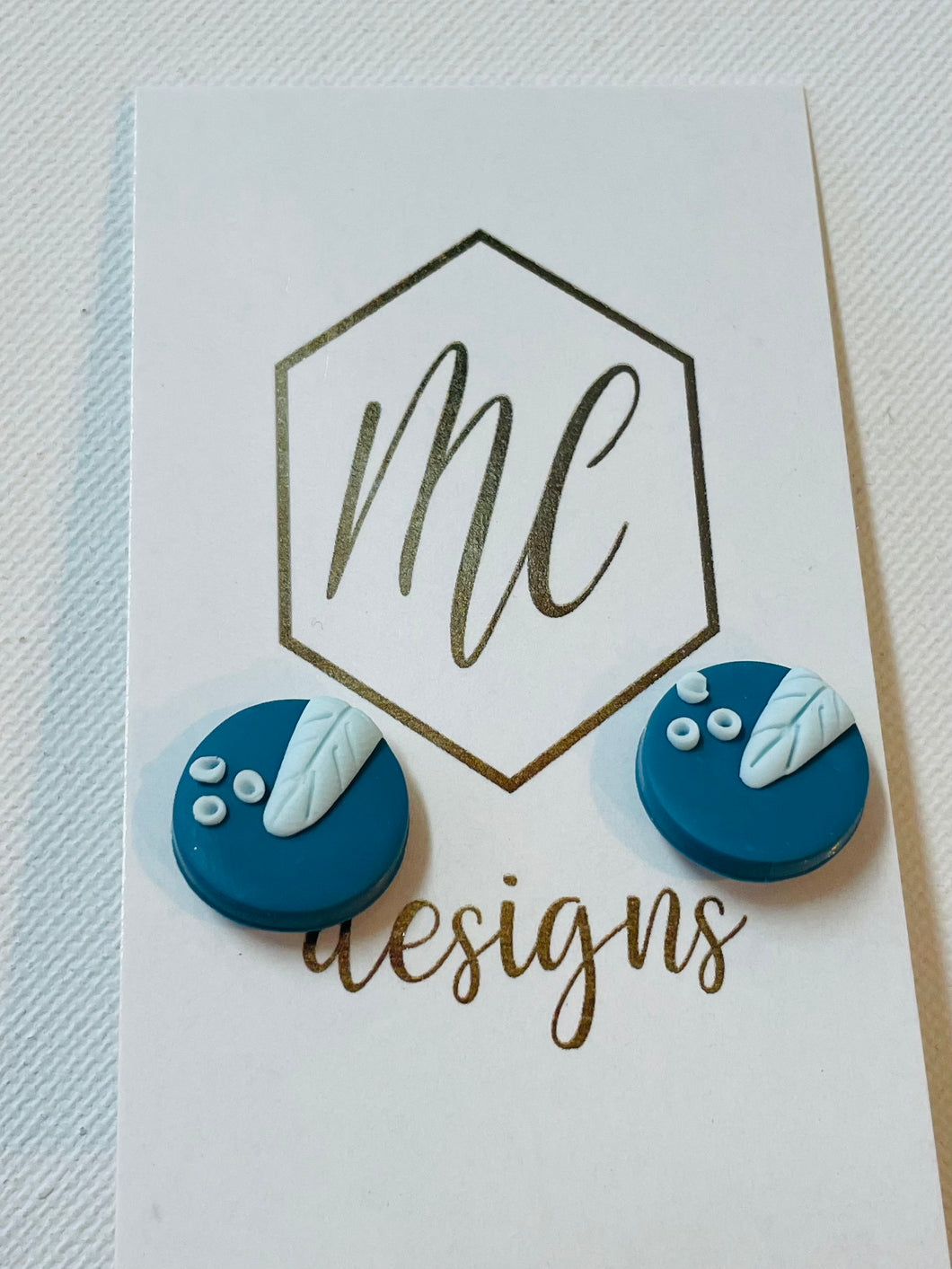 Blue Clay Studs with Design