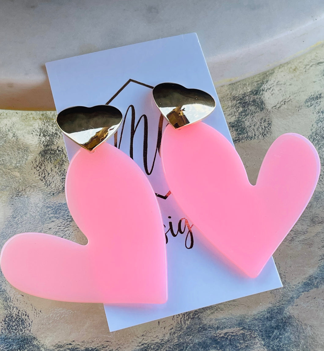 Acrylic pink heart earrings