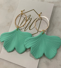 Pastel ginkgo leaf earrings with gold open circle top