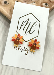 Thanksgiving Glitter Turkey Stud Earrings