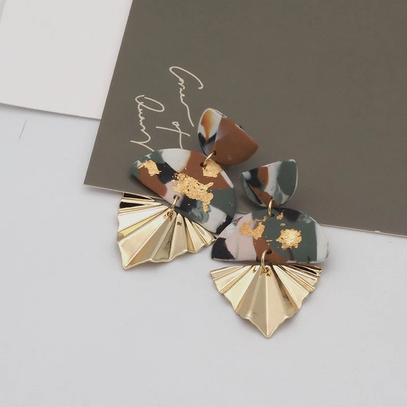 Green and Gold Clay Earrings