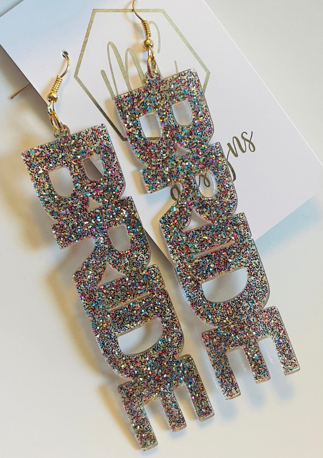 Large Glitter BRIDE Earrings