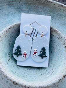 Christmas Clay Polymer Earrings with Snowman and Tree