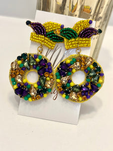 Beaded Mardi Gras Statement Earrings