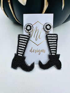 Witch Boots Beaded Halloween Statement Earrings