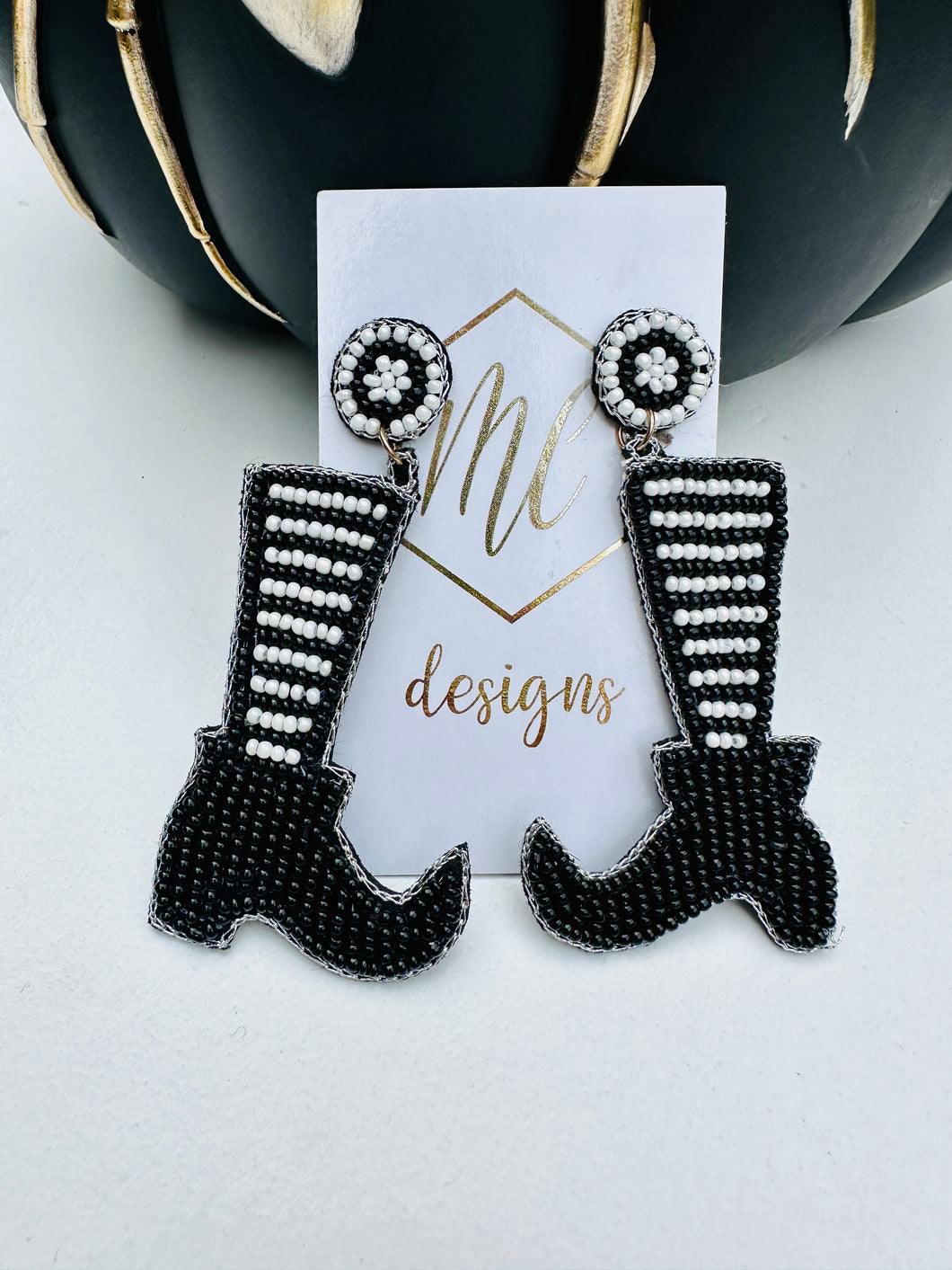 Witch Boots Beaded Halloween Statement Earrings
