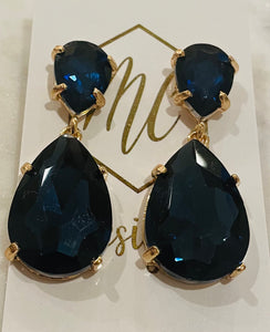 Navy Rhinestone Teardrop Earrings Elegant