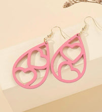 Pink Wooden Heart Earrings