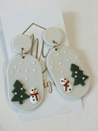 Christmas Clay Polymer Earrings with Snowman and Tree