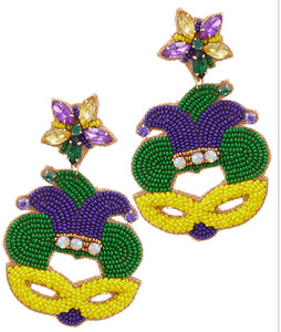 Beaded Mardi Gras Statement Earrings