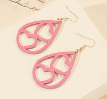 Pink Wooden Heart Earrings