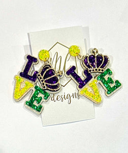 Beaded Mardi Gras Statement Earrings