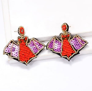 Sequin Beaded Bat Halloween Earrings