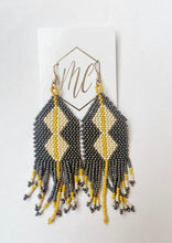 Yellow and Gray Beaded Dangle Earrings