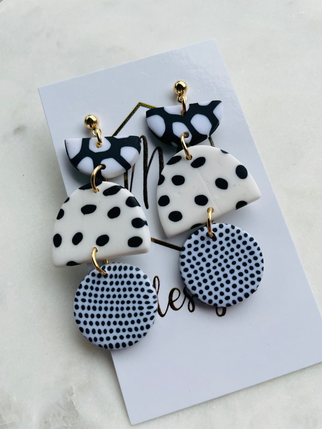 Black and White Clay Earrings