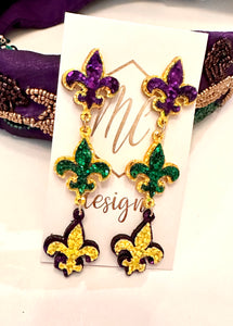 Beaded Mardi Gras Statement Earrings