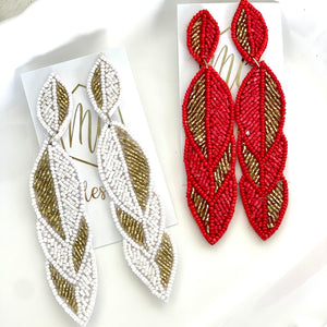 Stacked Leaves Seed Bead Earrings