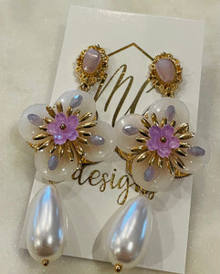 Flower & Pearl Drop Earrings Elegant