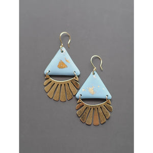 Triangle Clay polymer earrings with gold sunrays