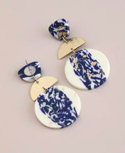 Navy Blue Gold and White Clay Earrings