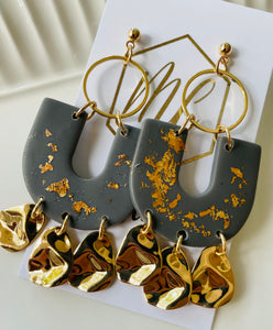 U Shaped Clay Earrings with Gold Accents