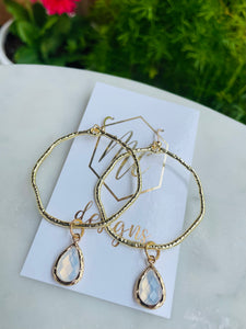 Gold circle earrings with colorful teardrops