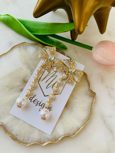 Bow Faux Pearls Jeweled earrings