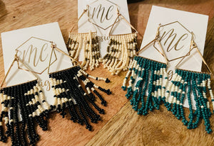 Beaded Fringe Gold Triangle Earrings