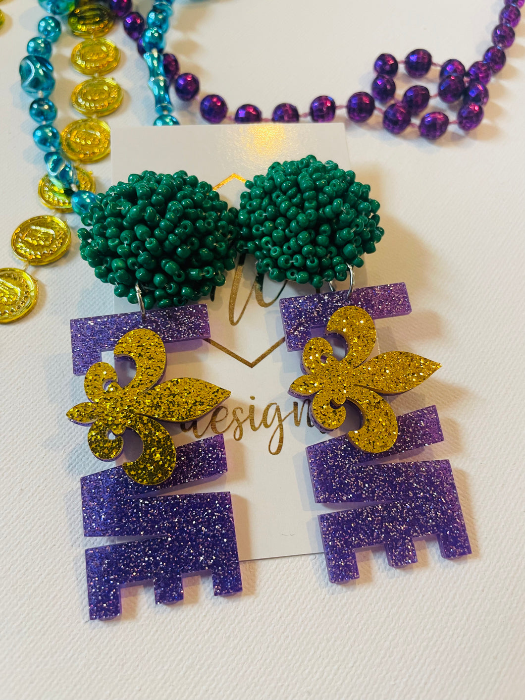 Mardi Gras Acrylic Earrings