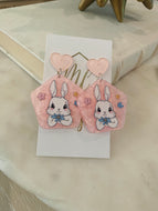 Pink Acrylic White Bunny Earrings