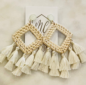 Large Rattan Tassel Earrings