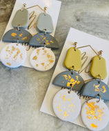 Gray and Gold Clay Earrings