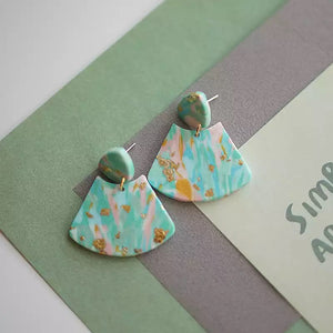 Aqua Mint and Pink Marble clay polymer earrings