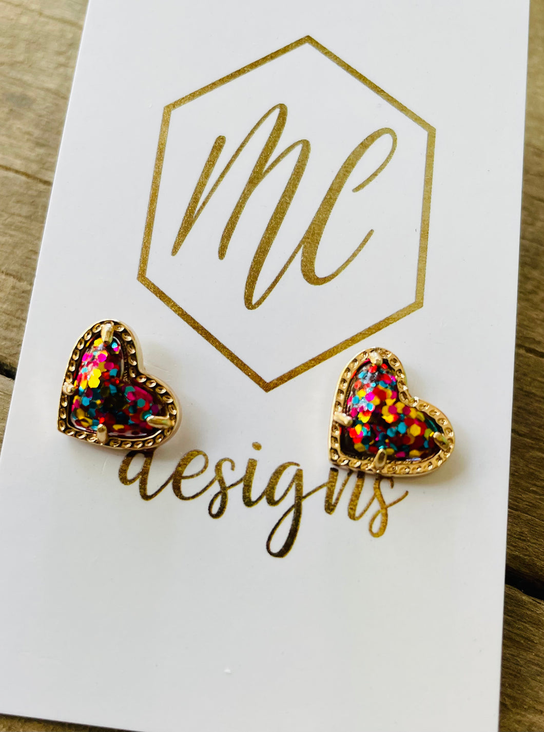 Heart Studs 3-D Jeweled